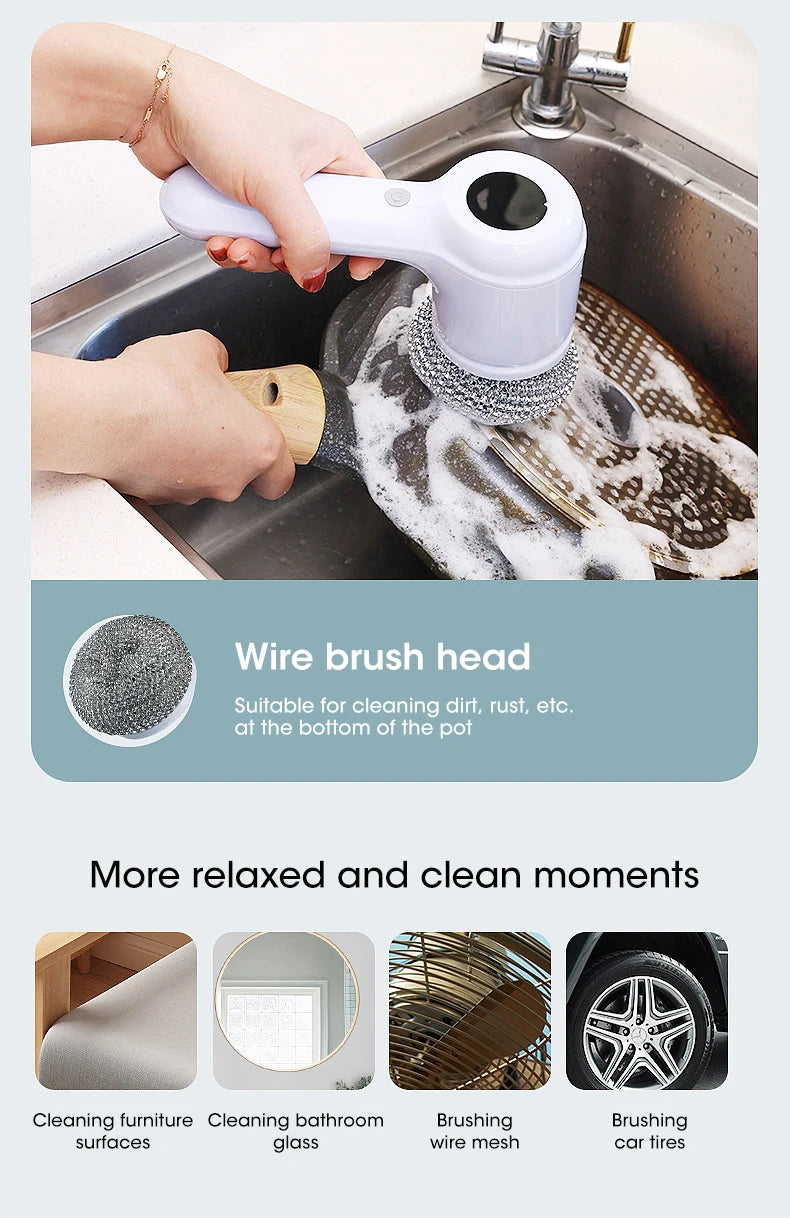 Cordless electric rotary scrubber with 5 replaceable brush heads, rechargeable bathroom and kitchen tile cleaning brush