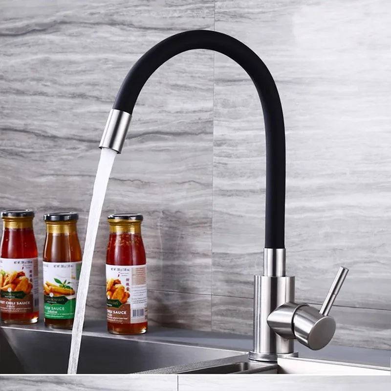 Black Stainless steel Kitchen Faucet Free bending of multiple angles Faucets Single Hole Hot and Cold Water Mixer Tap for Basin