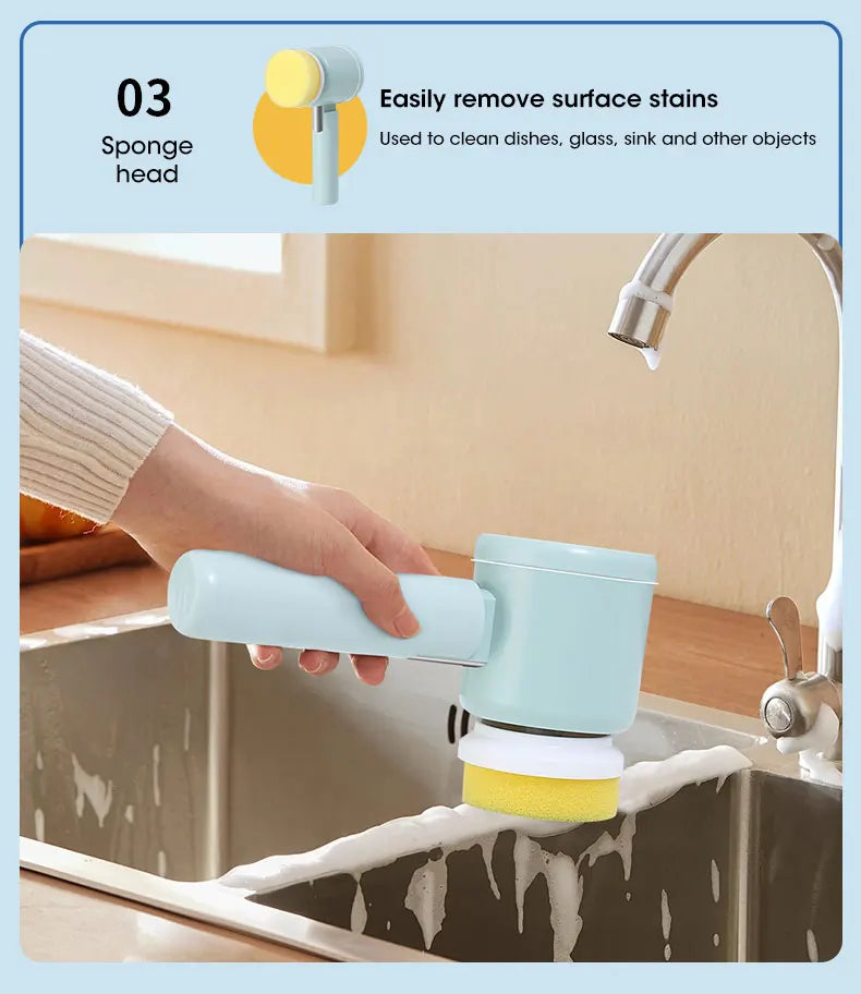 Cordless electric rotary scrubber with 5 replaceable brush heads, rechargeable bathroom and kitchen tile cleaning brush