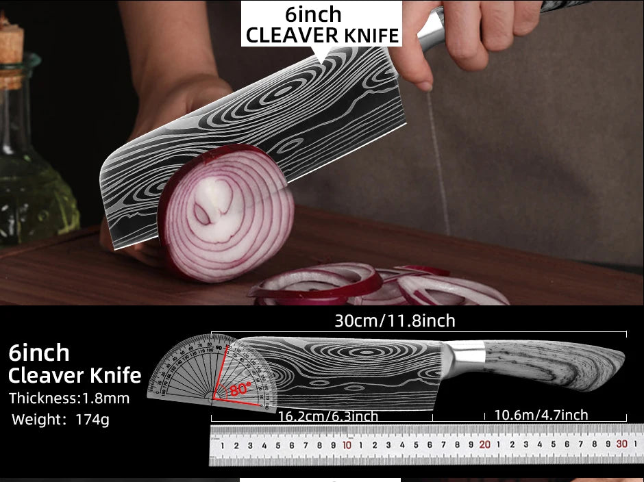 Kitchen Knife Damascus Laser Chef Knife 5 7 8 Inch Meat Cleaver Japanese Santoku Knive Butcher Slicing Cutter for Fish Vegetable
