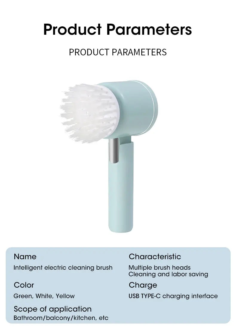 Cordless electric rotary scrubber with 5 replaceable brush heads, rechargeable bathroom and kitchen tile cleaning brush
