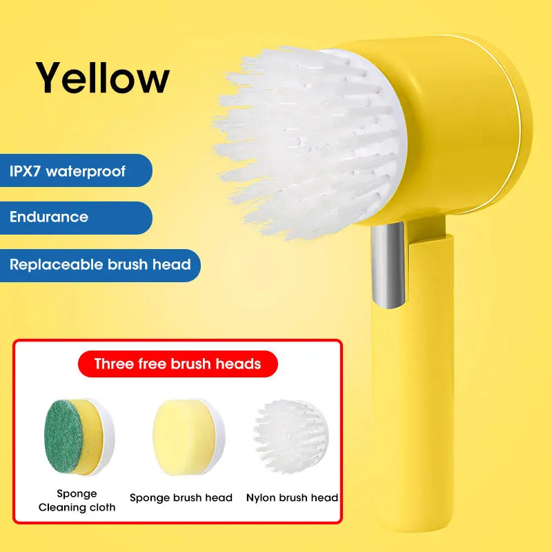 Cordless electric rotary scrubber with 5 replaceable brush heads, rechargeable bathroom and kitchen tile cleaning brush