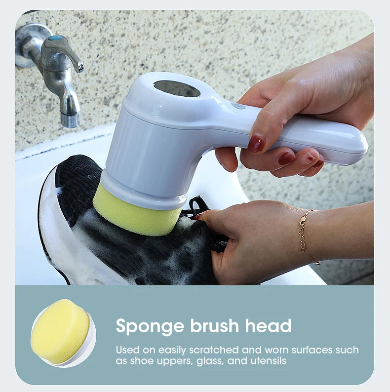 Cordless electric rotary scrubber with 5 replaceable brush heads, rechargeable bathroom and kitchen tile cleaning brush