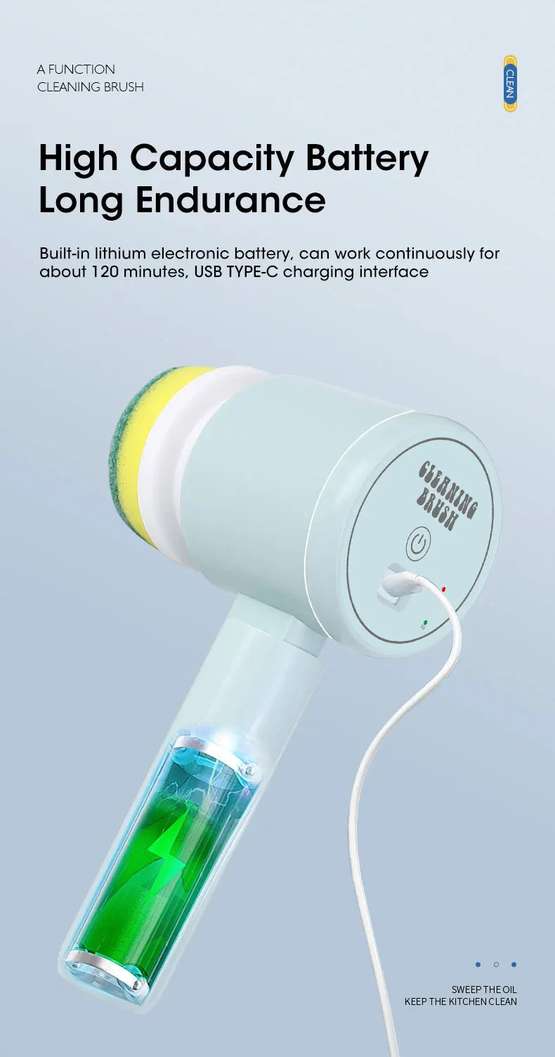 Cordless electric rotary scrubber with 5 replaceable brush heads, rechargeable bathroom and kitchen tile cleaning brush