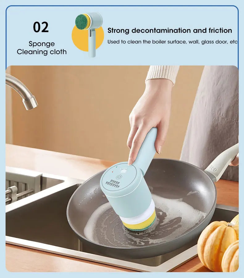 Cordless electric rotary scrubber with 5 replaceable brush heads, rechargeable bathroom and kitchen tile cleaning brush