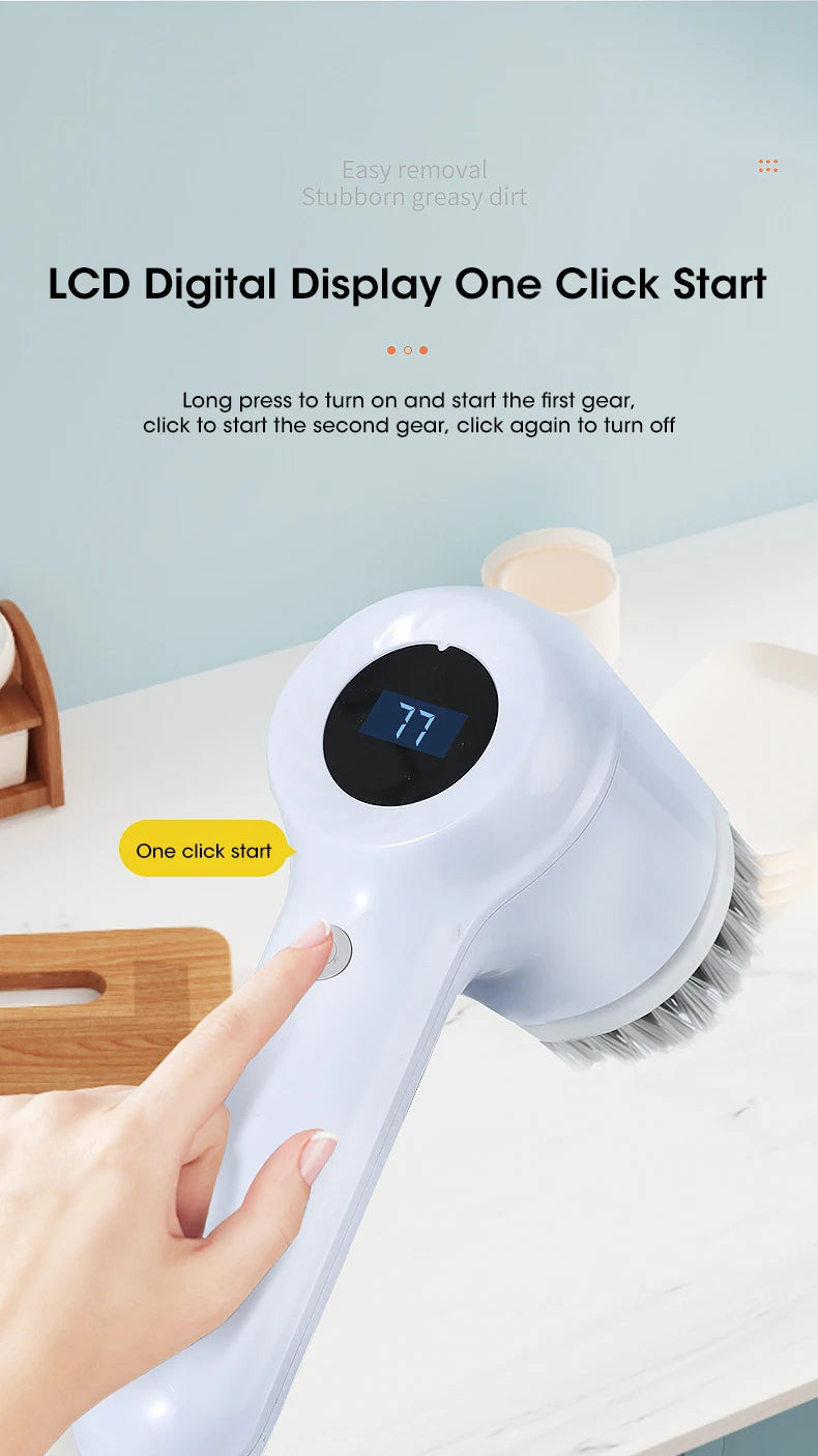 Cordless electric rotary scrubber with 5 replaceable brush heads, rechargeable bathroom and kitchen tile cleaning brush