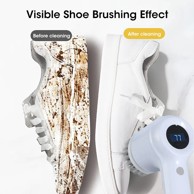 Cordless electric rotary scrubber with 5 replaceable brush heads, rechargeable bathroom and kitchen tile cleaning brush