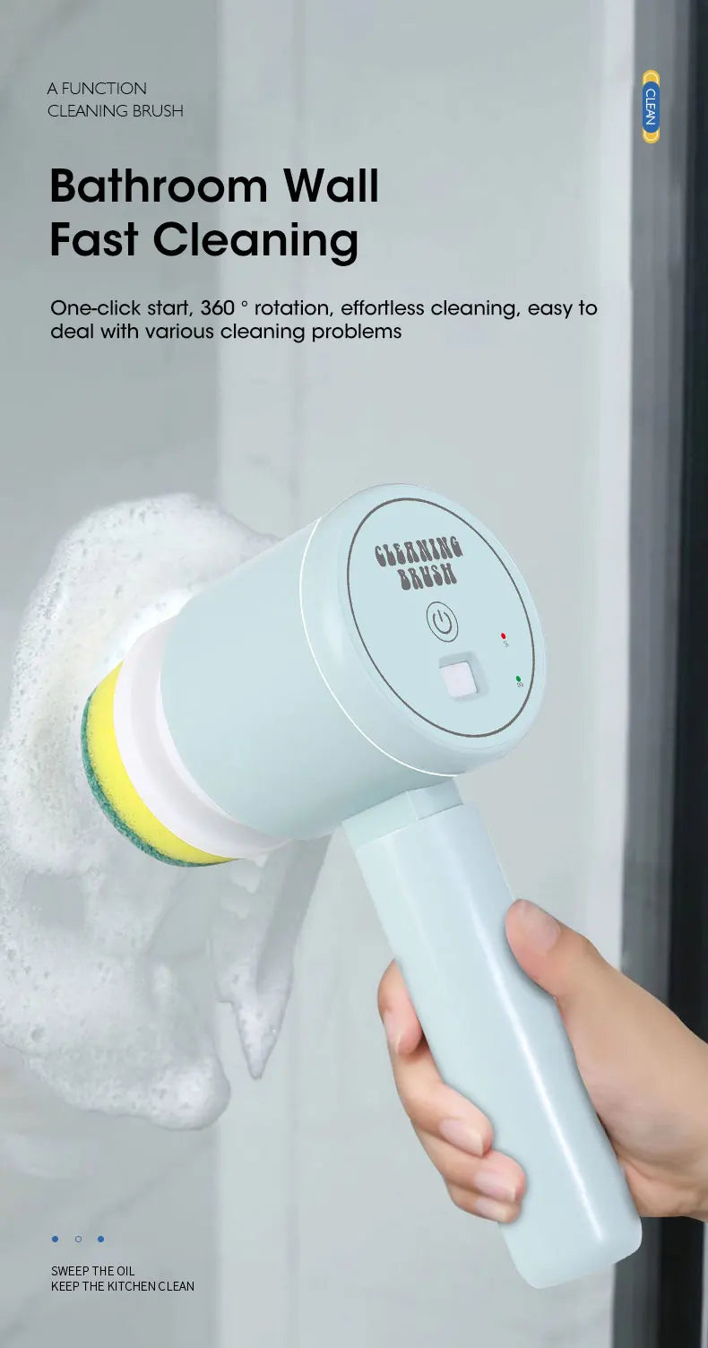 Cordless electric rotary scrubber with 5 replaceable brush heads, rechargeable bathroom and kitchen tile cleaning brush