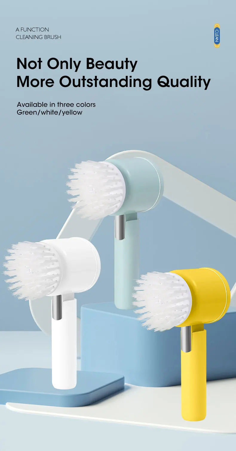 Cordless electric rotary scrubber with 5 replaceable brush heads, rechargeable bathroom and kitchen tile cleaning brush