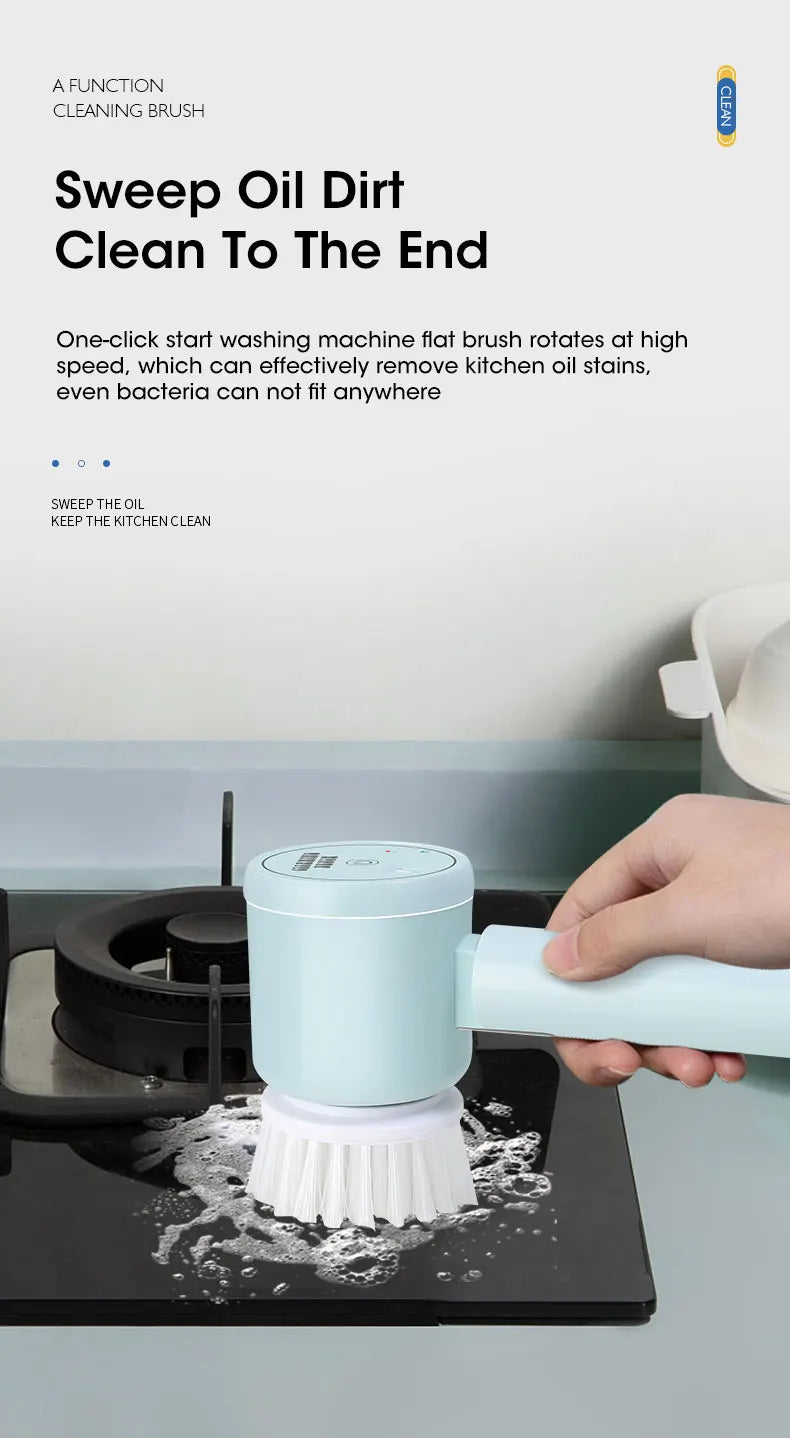 Cordless electric rotary scrubber with 5 replaceable brush heads, rechargeable bathroom and kitchen tile cleaning brush