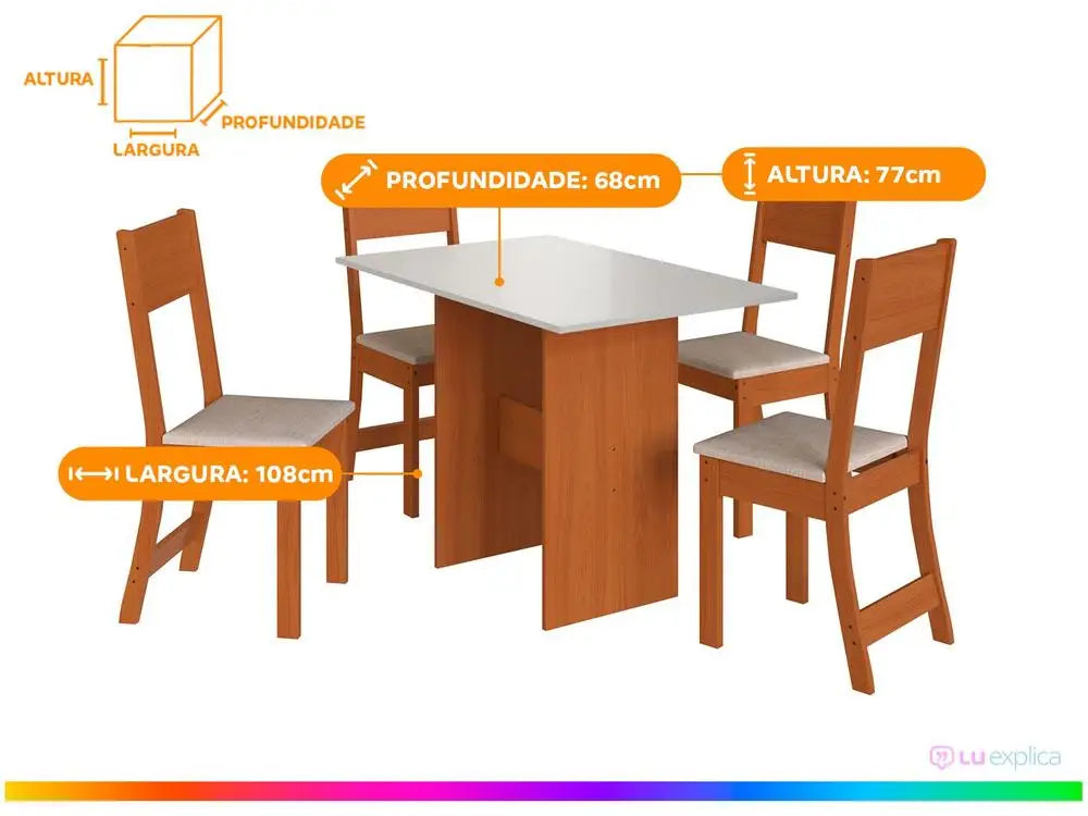 Dining Table 4 Chairs Rectangular Freijo and Off White Indekes Luiza