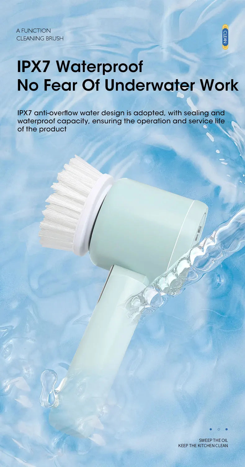 Cordless electric rotary scrubber with 5 replaceable brush heads, rechargeable bathroom and kitchen tile cleaning brush