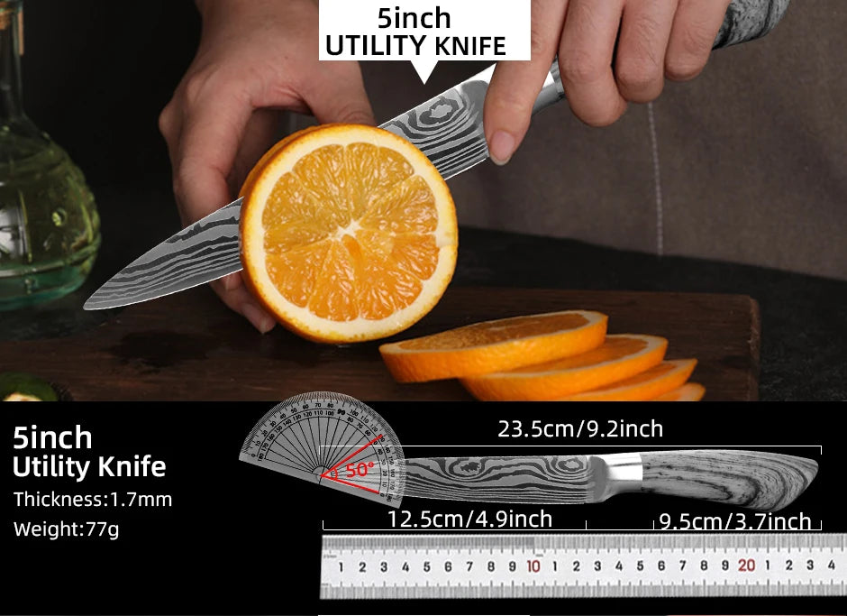 Kitchen Knife Damascus Laser Chef Knife 5 7 8 Inch Meat Cleaver Japanese Santoku Knive Butcher Slicing Cutter for Fish Vegetable