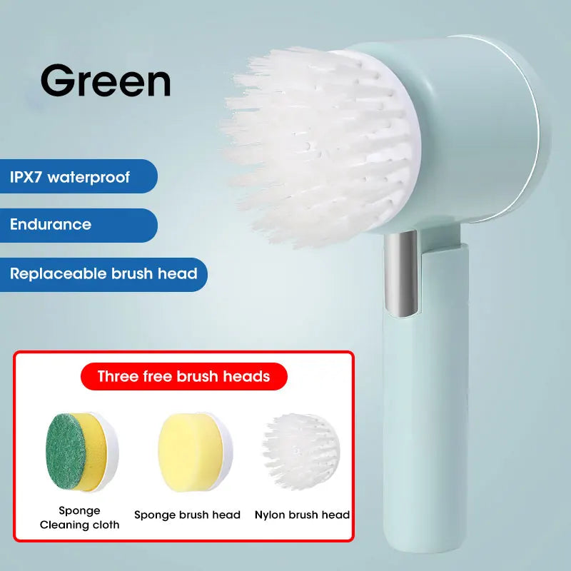 Cordless electric rotary scrubber with 5 replaceable brush heads, rechargeable bathroom and kitchen tile cleaning brush