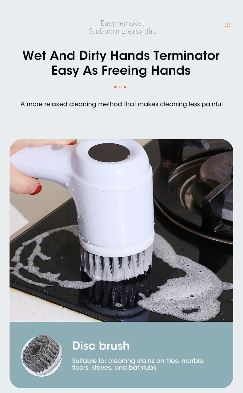 Cordless electric rotary scrubber with 5 replaceable brush heads, rechargeable bathroom and kitchen tile cleaning brush