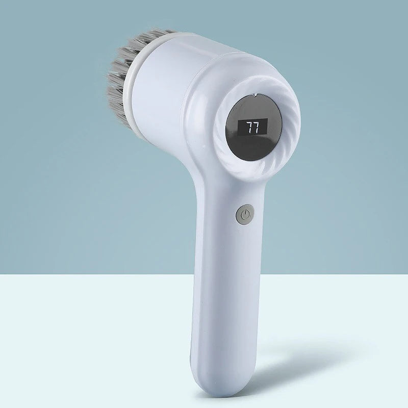Cordless electric rotary scrubber with 5 replaceable brush heads, rechargeable bathroom and kitchen tile cleaning brush