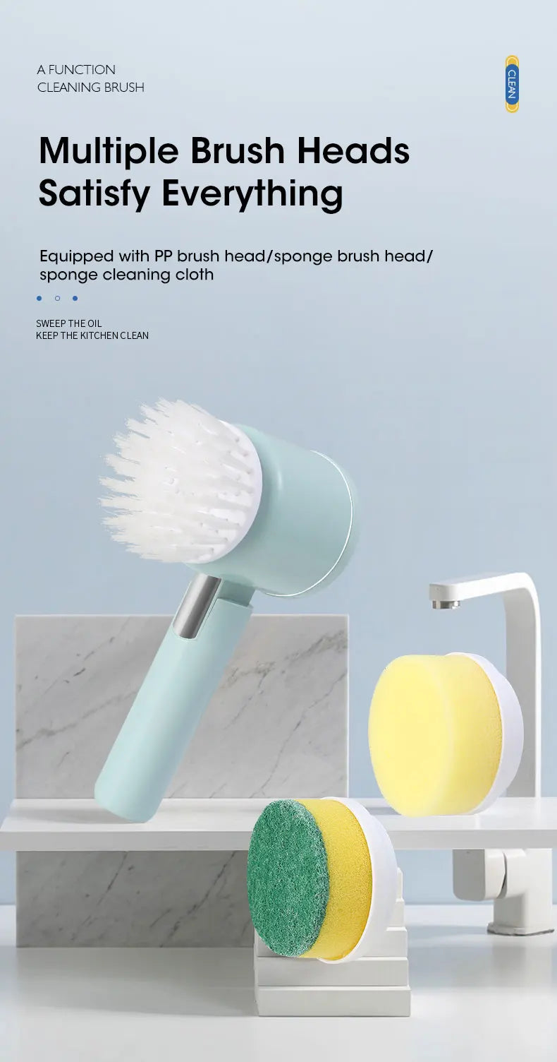 Cordless electric rotary scrubber with 5 replaceable brush heads, rechargeable bathroom and kitchen tile cleaning brush