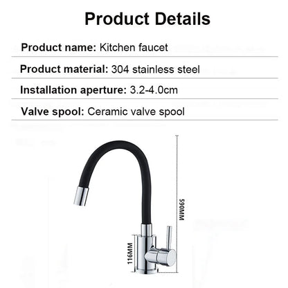 Black Stainless steel Kitchen Faucet Free bending of multiple angles Faucets Single Hole Hot and Cold Water Mixer Tap for Basin
