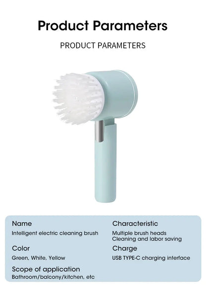 Cordless electric rotary scrubber with 5 replaceable brush heads, rechargeable bathroom and kitchen tile cleaning brush