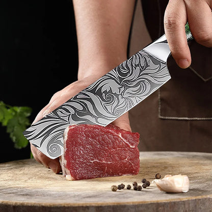 Kitchen Knife Chef Japanese Knife Laser Damascus Pattern Knife Cut Meat Fruit Bread Vegetable Boning Knife Slicing Utility Knife