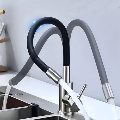 Black Stainless steel Kitchen Faucet Free bending of multiple angles Faucets Single Hole Hot and Cold Water Mixer Tap for Basin