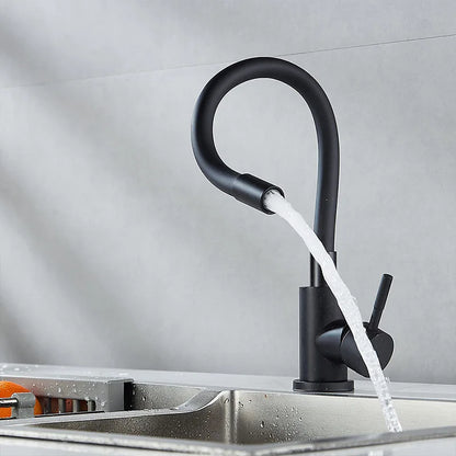 Black Stainless steel Kitchen Faucet Free bending of multiple angles Faucets Single Hole Hot and Cold Water Mixer Tap for Basin