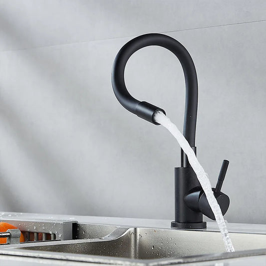 Black Stainless steel Kitchen Faucet Free bending of multiple angles Faucets Single Hole Hot and Cold Water Mixer Tap for Basin