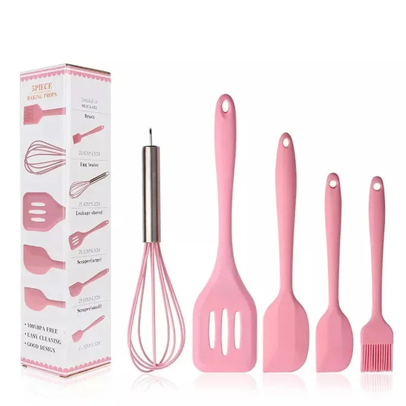 Conjunto de utensílios de cozinha antiaderente de silicone, colher de bolo, colher de cozinha, batedor de ovos, escova de óleo,