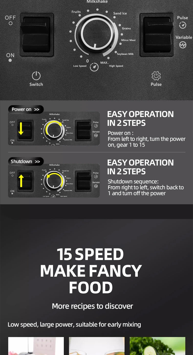 500W Heavy Duty Commercial Blender Stationary Mixer Ice Smoothies Appliances for Kitchen Professional High Power Food Processor