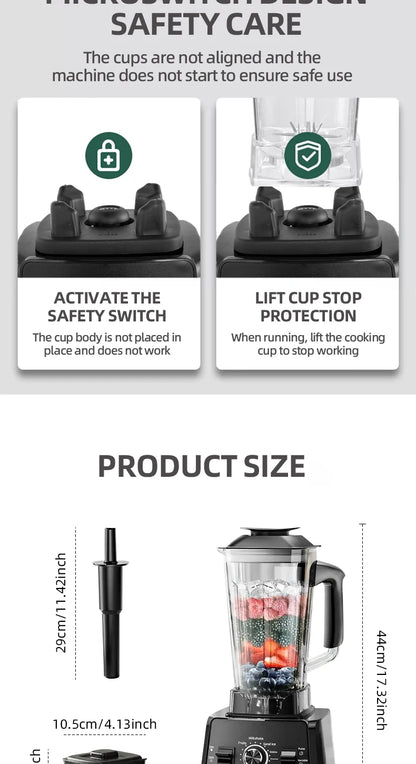 500W Heavy Duty Commercial Blender Stationary Mixer Ice Smoothies Appliances for Kitchen Professional High Power Food Processor