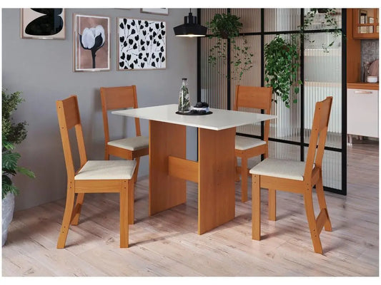 Dining Table 4 Chairs Rectangular Freijo and Off White Indekes Luiza