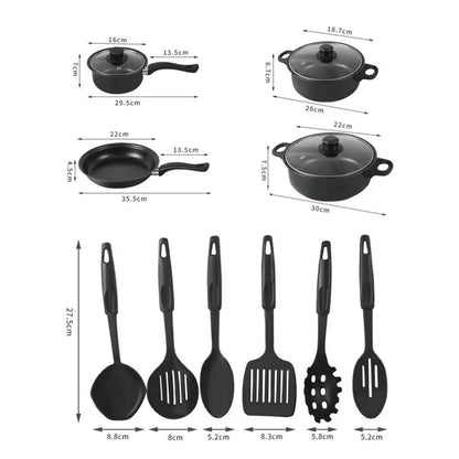 13pcs Durable Non Stick Cookware Set Maifanstone Multifunctional Soup Milk Pot Kitchen Utensil Frying Pan Household