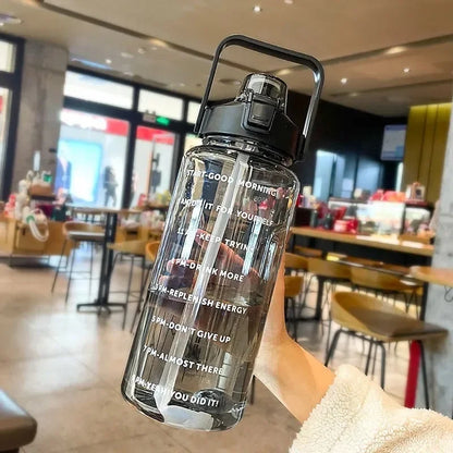 2L Straw Water Bottle Outdoor Large Capacity Sport Water Bottle Portable Plastic Drink Bottle with Time Marker Gym Bottles