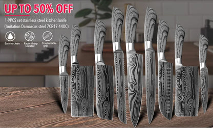 Kitchen Knife Damascus Laser Chef Knife 5 7 8 Inch Meat Cleaver Japanese Santoku Knive Butcher Slicing Cutter for Fish Vegetable