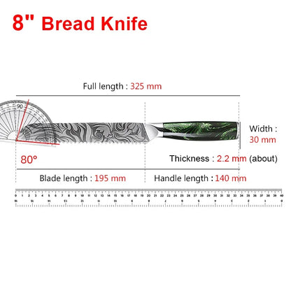 Kitchen Knife Chef Japanese Knife Laser Damascus Pattern Knife Cut Meat Fruit Bread Vegetable Boning Knife Slicing Utility Knife