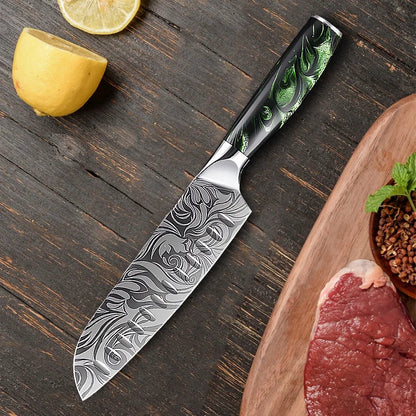 Kitchen Knife Chef Japanese Knife Laser Damascus Pattern Knife Cut Meat Fruit Bread Vegetable Boning Knife Slicing Utility Knife