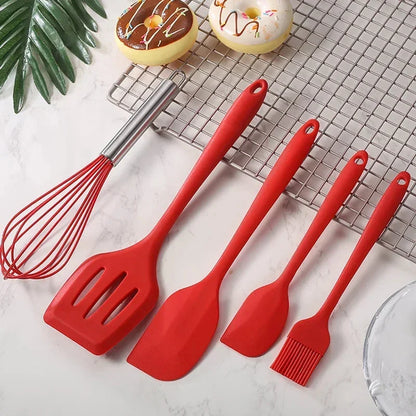 Conjunto de utensílios de cozinha antiaderente de silicone, colher de bolo, colher de cozinha, batedor de ovos, escova de óleo,