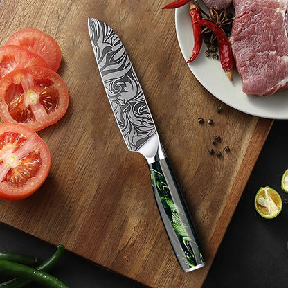 Kitchen Knife Chef Japanese Knife Laser Damascus Pattern Knife Cut Meat Fruit Bread Vegetable Boning Knife Slicing Utility Knife
