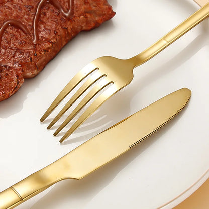 6/30pcs Stainless steel cutlery set, high-end steak knife, fork, dessert spoon, suitable for restaurant banquets parties