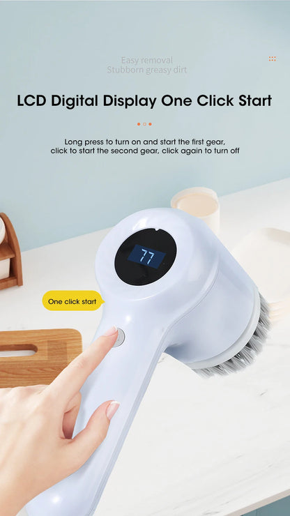 Cordless electric rotary scrubber with 5 replaceable brush heads, rechargeable bathroom and kitchen tile cleaning brush