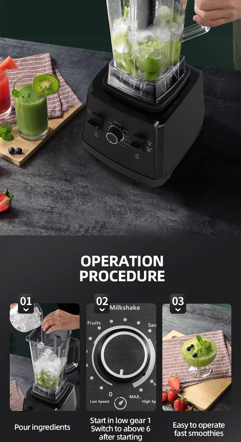 500W Heavy Duty Commercial Blender Stationary Mixer Ice Smoothies Appliances for Kitchen Professional High Power Food Processor