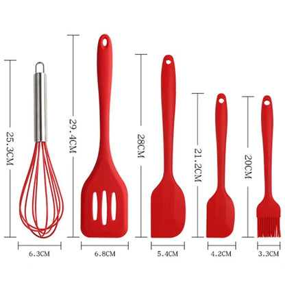Conjunto de utensílios de cozinha antiaderente de silicone, colher de bolo, colher de cozinha, batedor de ovos, escova de óleo,