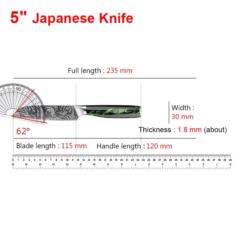 Kitchen Knife Chef Japanese Knife Laser Damascus Pattern Knife Cut Meat Fruit Bread Vegetable Boning Knife Slicing Utility Knife