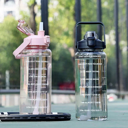 2L Straw Water Bottle Outdoor Large Capacity Sport Water Bottle Portable Plastic Drink Bottle with Time Marker Gym Bottles