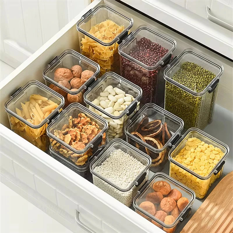 Kitchen Transparent Storage Box Rectangular Stackable Food Grade Sealed Tank Square Moisture-proof Storage Box Plastic New