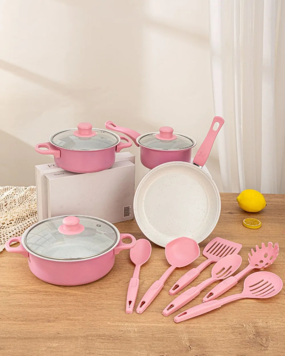 13pcs Durable Non Stick Cookware Set Maifanstone Multifunctional Soup Milk Pot Kitchen Utensil Frying Pan Household