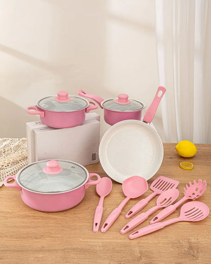 13pcs Durable Non Stick Cookware Set Maifanstone Multifunctional Soup Milk Pot Kitchen Utensil Frying Pan Household