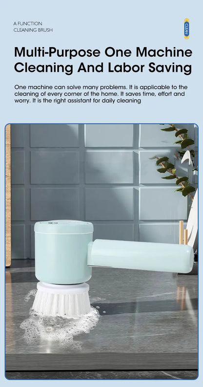 Cordless electric rotary scrubber with 5 replaceable brush heads, rechargeable bathroom and kitchen tile cleaning brush