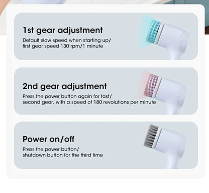 Cordless electric rotary scrubber with 5 replaceable brush heads, rechargeable bathroom and kitchen tile cleaning brush