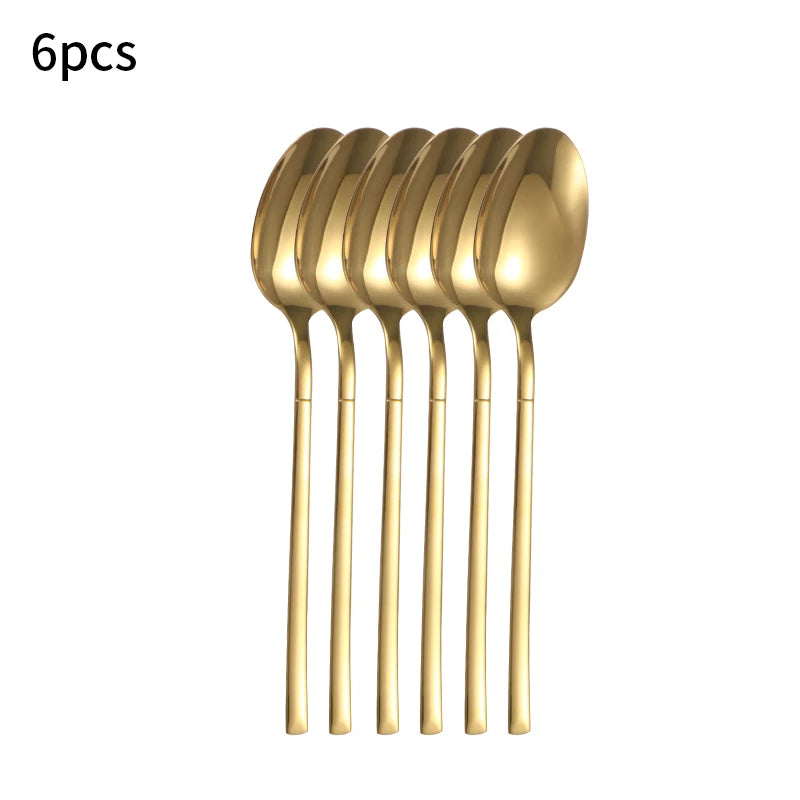 6/30pcs Stainless steel cutlery set, high-end steak knife, fork, dessert spoon, suitable for restaurant banquets parties